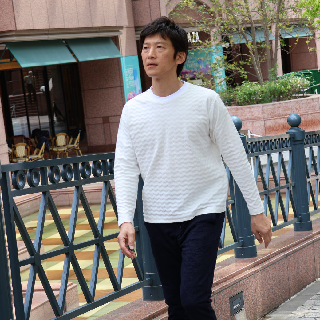 ヘリンボーンリンクス柄　ロングスリーブTシャツ 41-133101