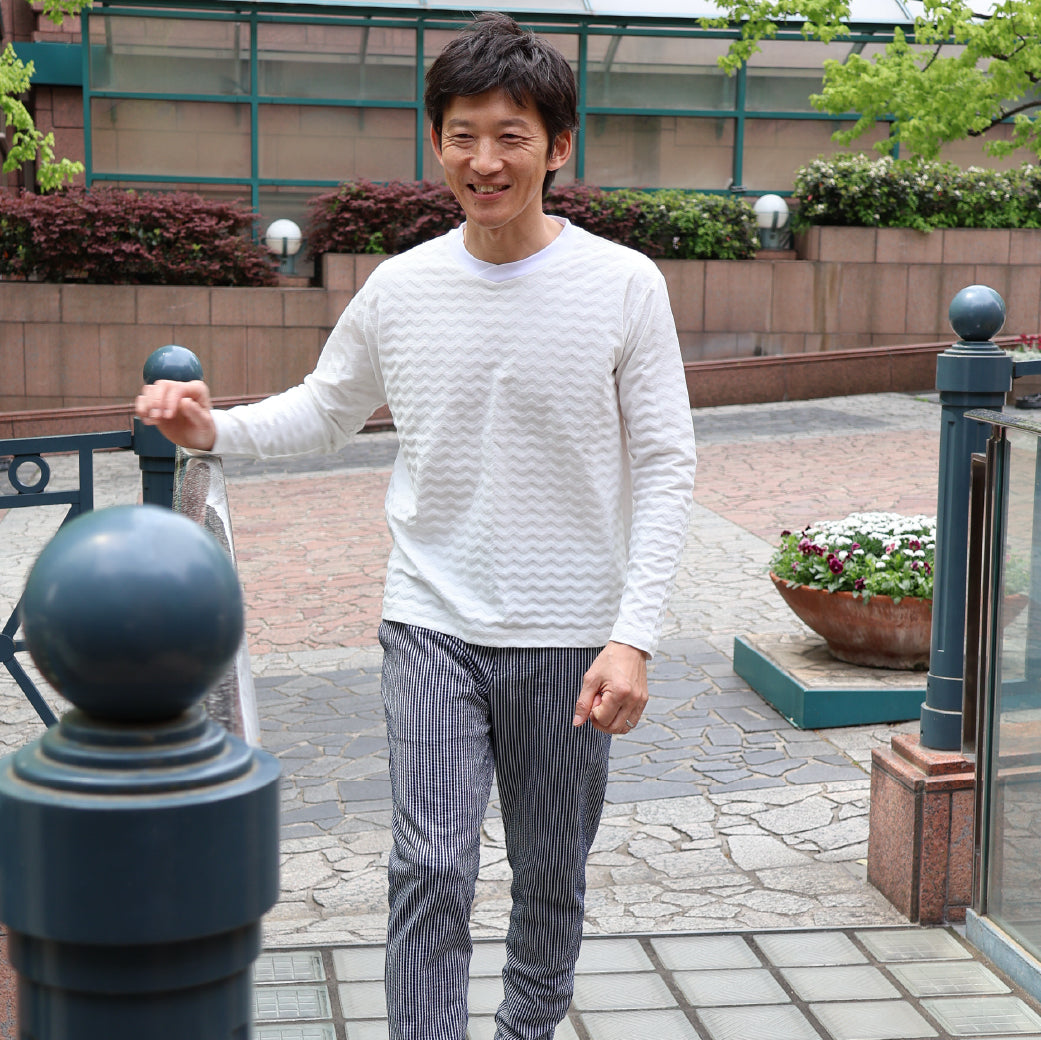 ヘリンボーンリンクス柄　ロングスリーブTシャツ 41-133101