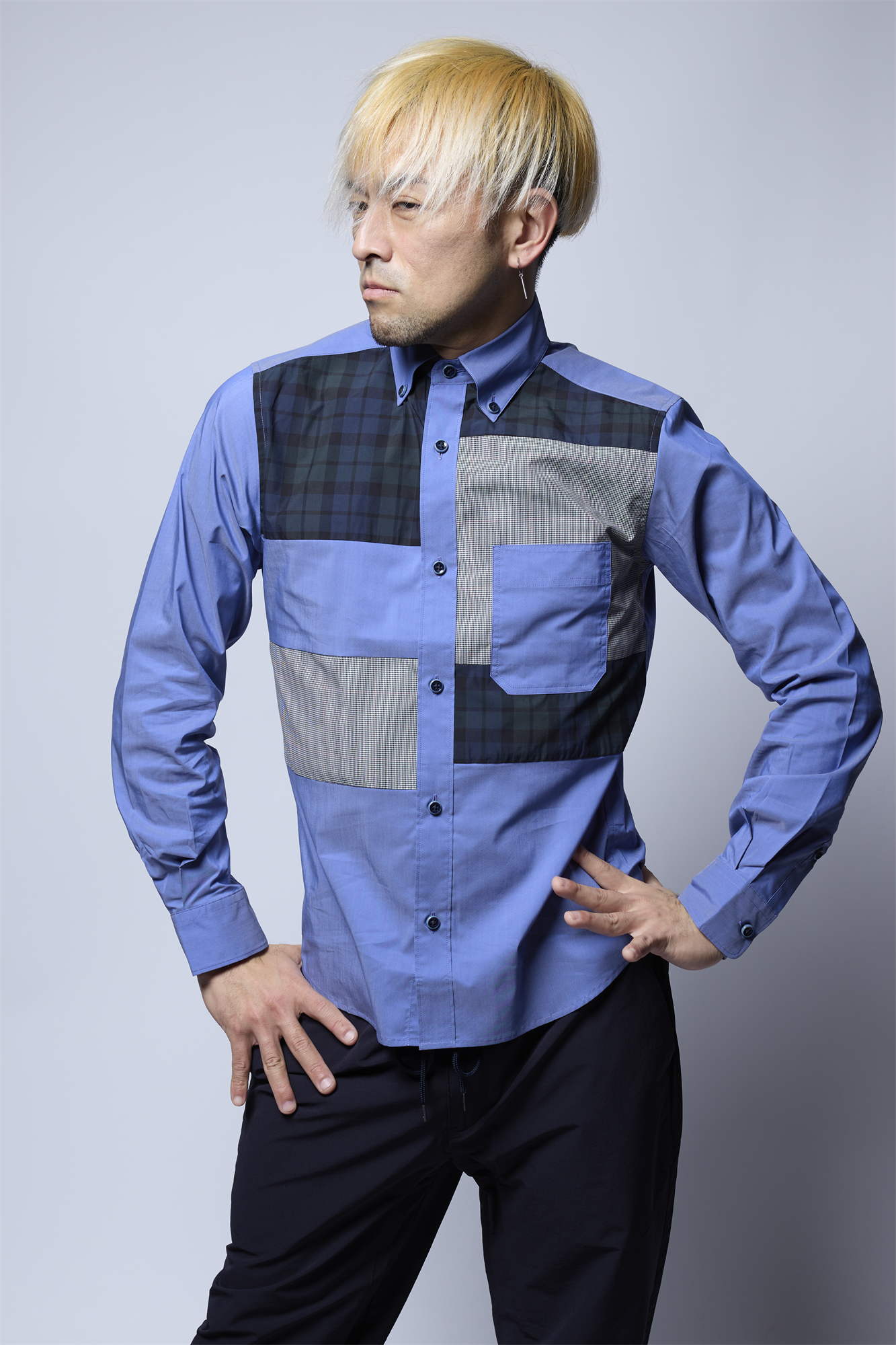 ブロード異素材コンビシャツ コーデュラ 日本製 R1-183101