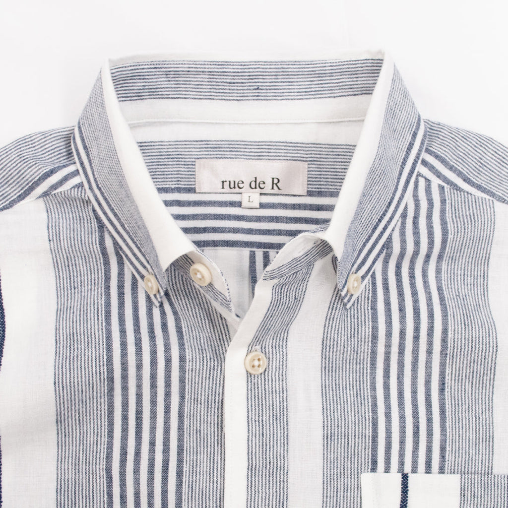綿麻パナマストライプシャツ 日本製 R1-183100