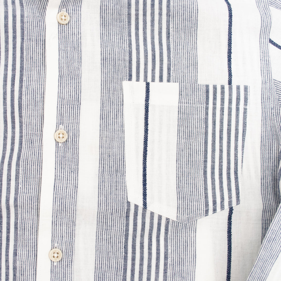 綿麻パナマストライプシャツ 日本製 R1-183100