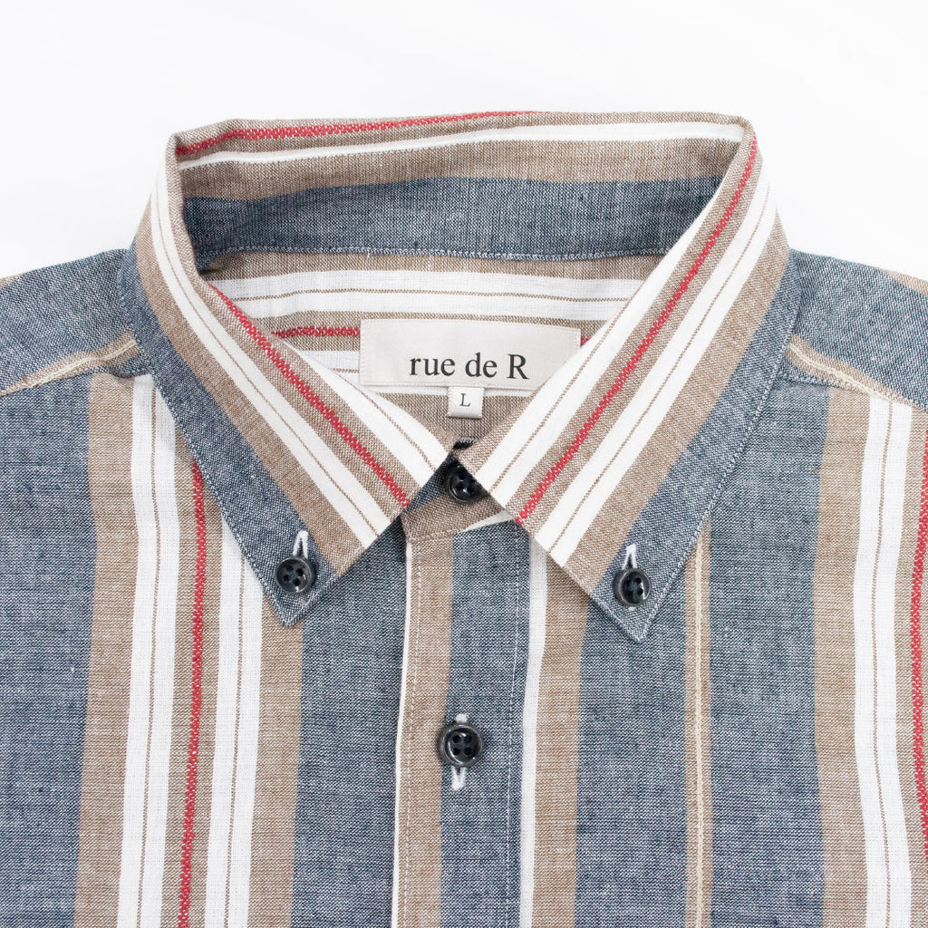 綿麻パナマストライプシャツ 日本製 R1-183100