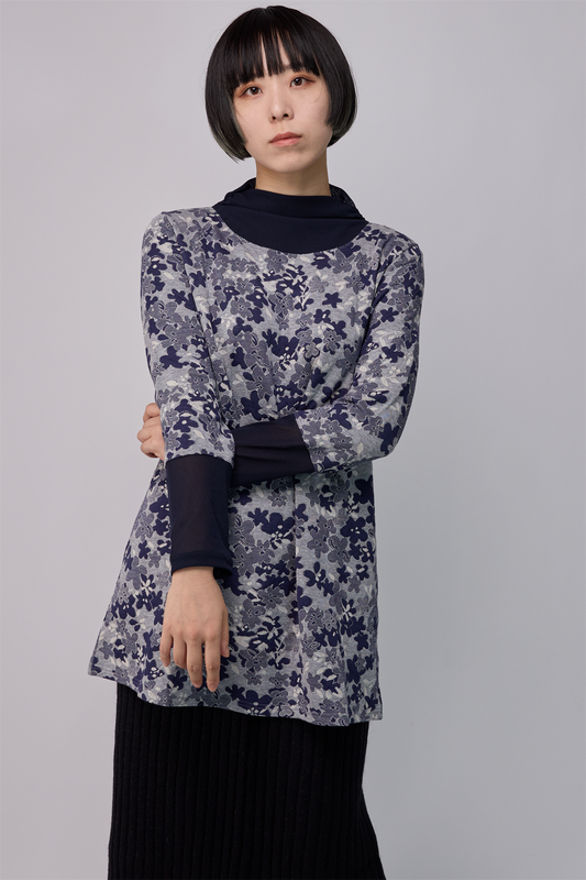 チュール切替チュニック花柄ジャガード